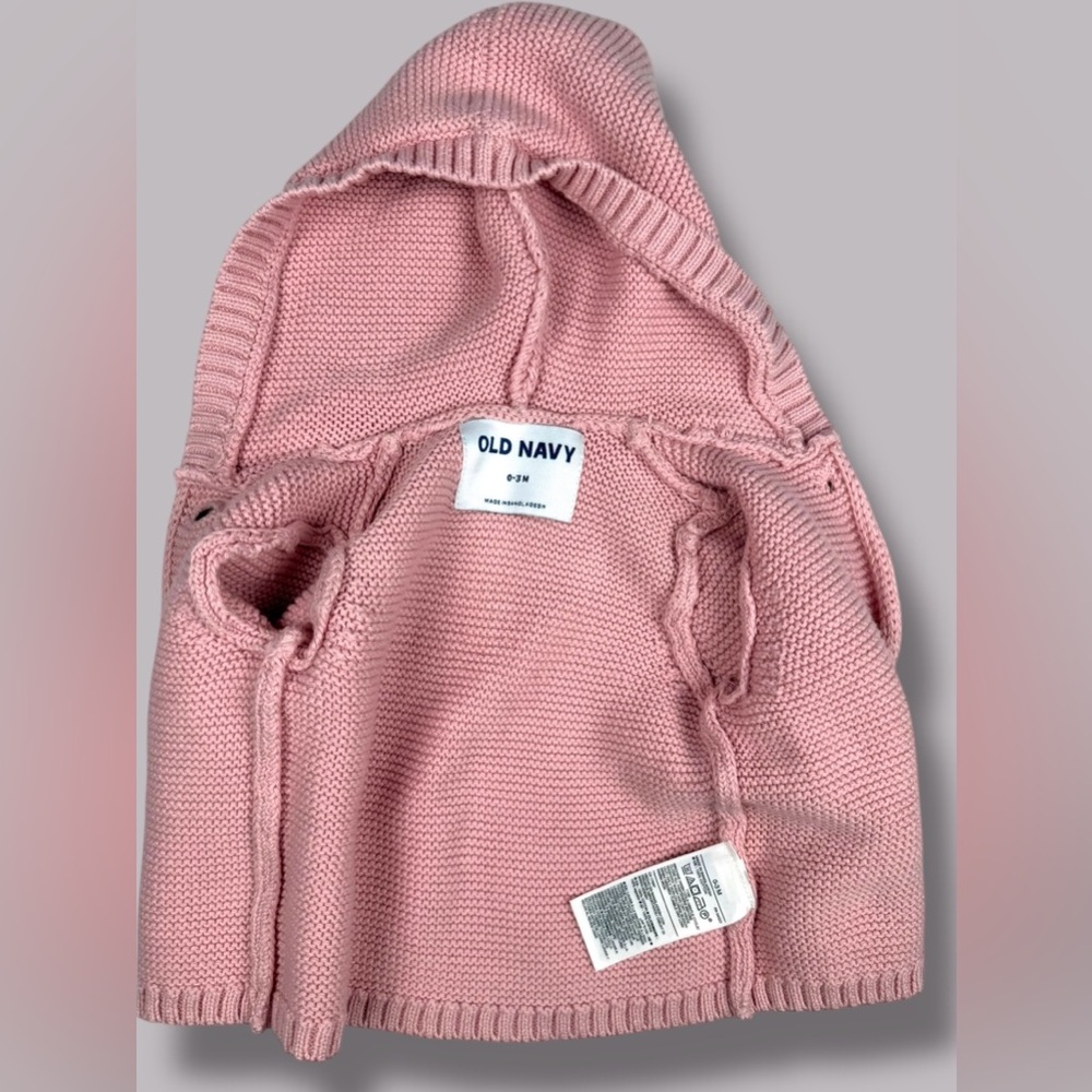 Old Navy Baby Girl 0–3M Hooded Knit Sweater Blush Pink Cotton w/ Buttons NWOT - Picture 8 of 13
